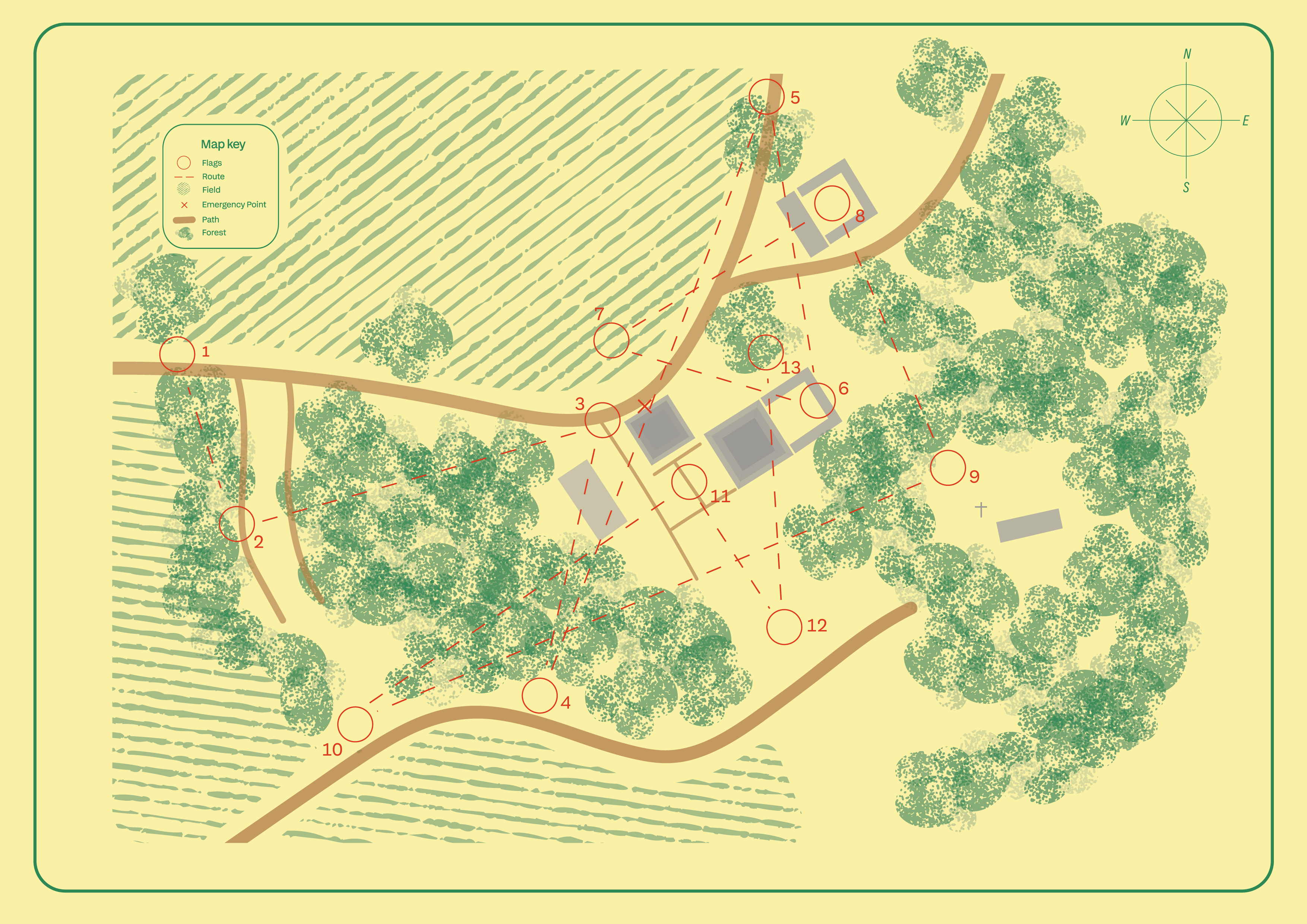 Folded map with green typeface